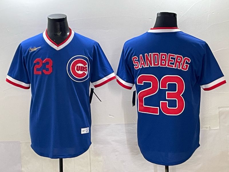 Men 2025 Chicago Cubs #23 Sandberg Blue Throwback Nike 2025 MLB Jersey 024